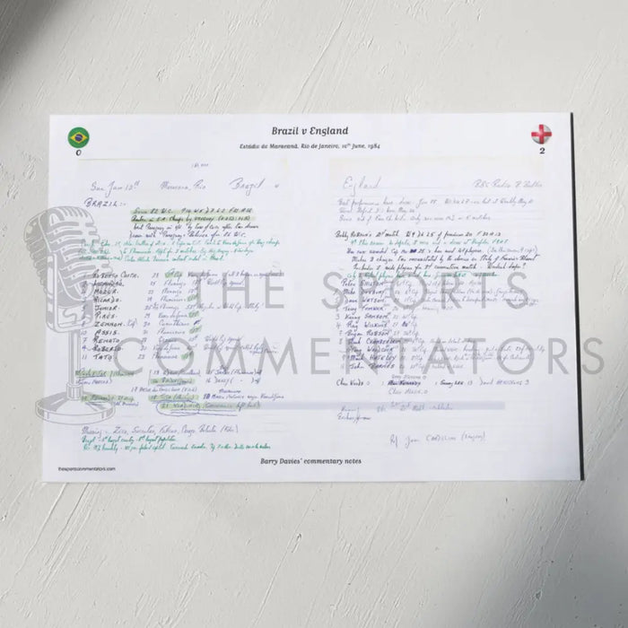 FOOTBALL Brazil v England Estádio Maracanã Rio de Janeiro 10 June 1984. Barry Davies do A3 Print Only Picture Frames