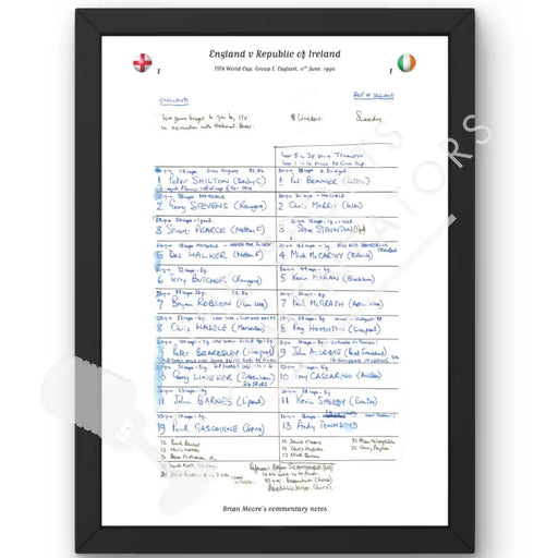 FOOTBALL England v Republic of Ireland World Cup Group F Cagliari Italy. 11 June 1990. Brian Moore. A3 Framed Print