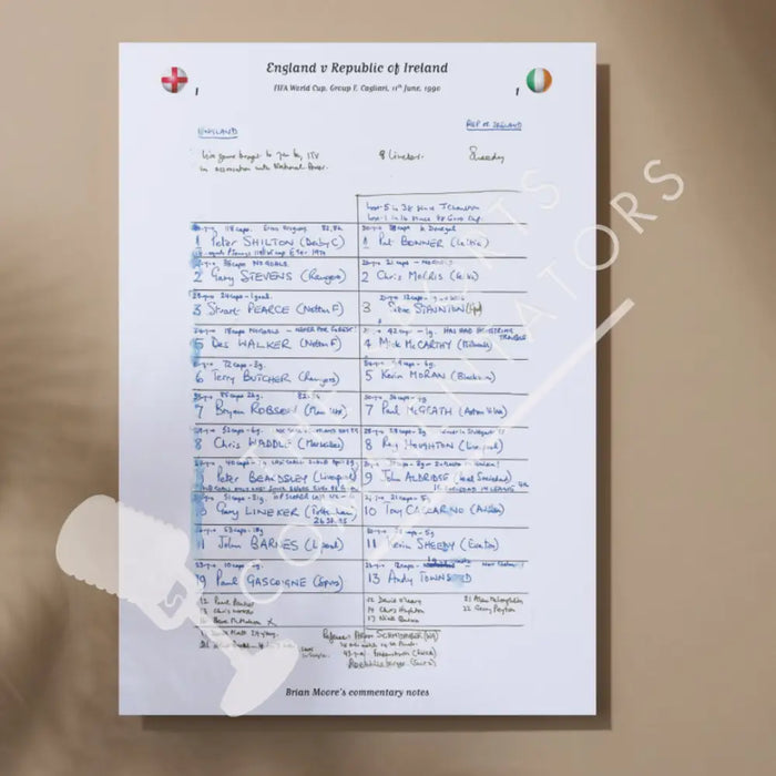 FOOTBALL England v Republic of Ireland World Cup Group F Cagliari Italy. 11 June 1990. Brian Moore. A3 Print Only