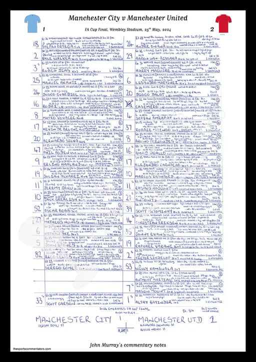 FOOTBALL Manchester City v Manchester United FA Cup Final Wembley Stadium London. May 25 2024. John Murray. A3 Framed