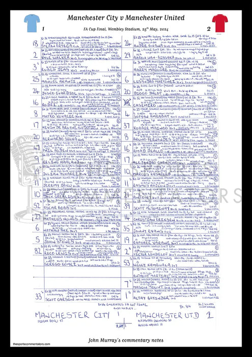 FOOTBALL Manchester City v Manchester United FA Cup Final Wembley Stadium London. May 25 2024. John Murray. A3 Framed