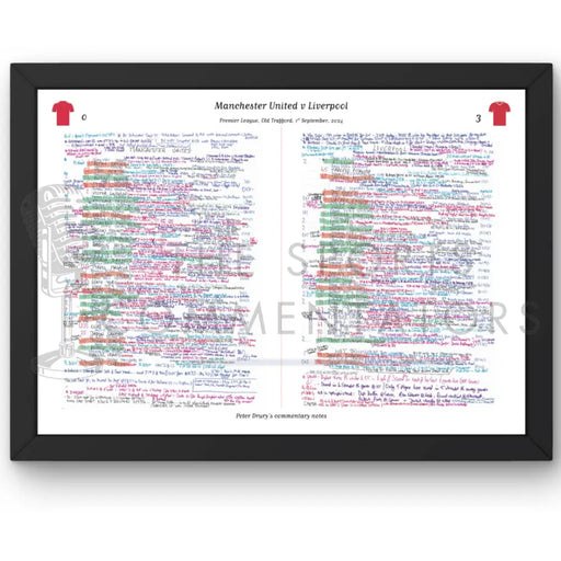 FOOTBALL Manchester United v Liverpool Premier League Old Trafford 1 September 2024. Peter Drury. A3 Framed Print