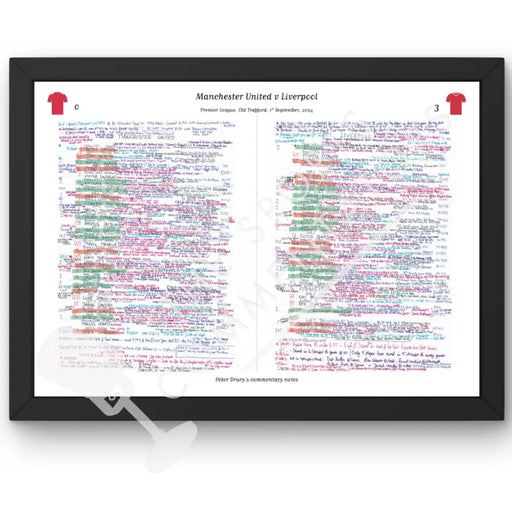 FOOTBALL Manchester United v Liverpool Premier League Old Trafford 1 September 2024. Peter Drury. A3 Framed Print