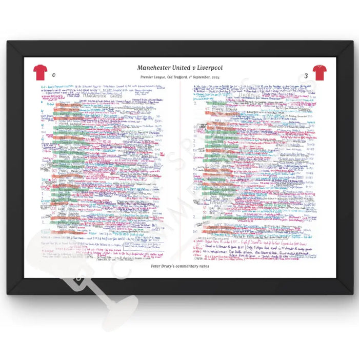 FOOTBALL Manchester United v Liverpool Premier League Old Trafford 1 September 2024. Peter Drury. A3 Framed Print