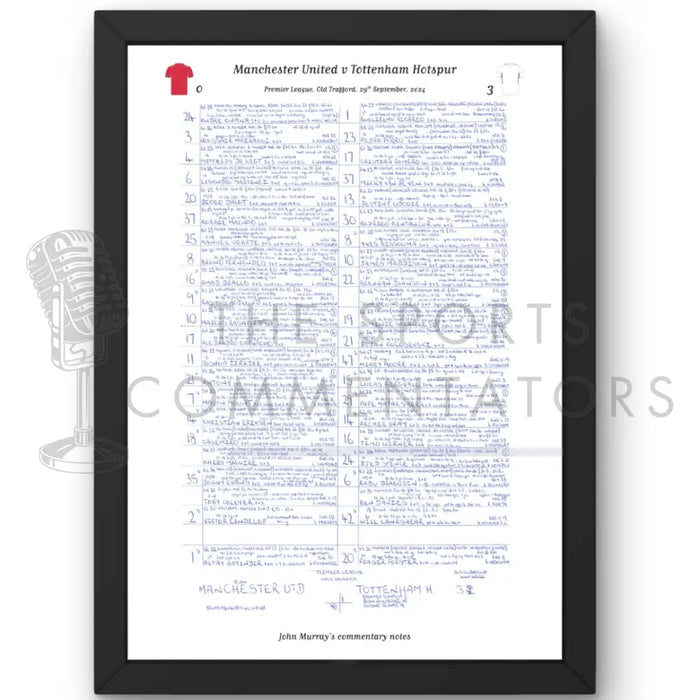 FOOTBALL Manchester United v Tottenham Hotspur Premier League Old Trafford September 29 2024. John Murray. A3 Framed