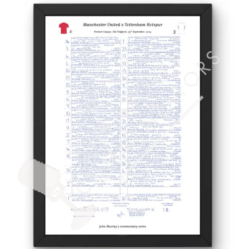 FOOTBALL Manchester United v Tottenham Hotspur Premier League Old Trafford September 29 2024. John Murray. A3 Framed