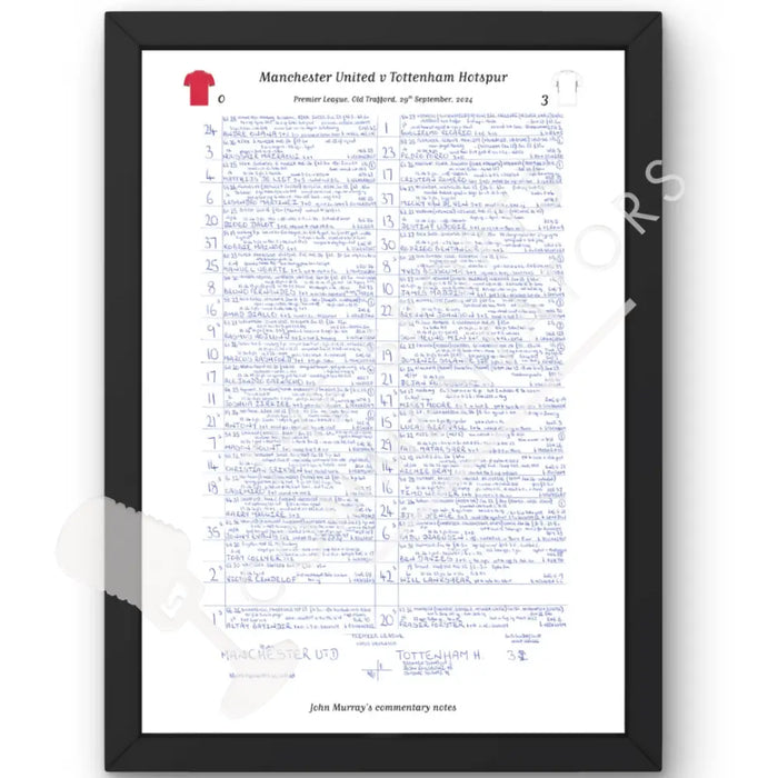 FOOTBALL Manchester United v Tottenham Hotspur Premier League Old Trafford September 29 2024. John Murray. A3 Framed