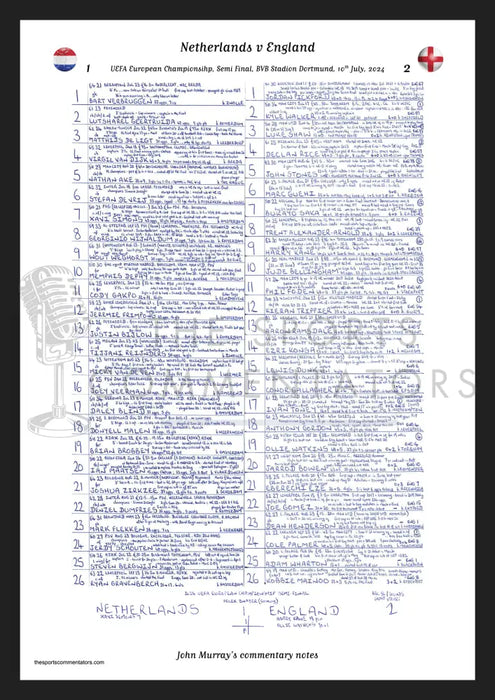 FOOTBALL Netherlands v England UEFA European Championship Semi Final Dortmund July 10 2024. John Murray. A3 Framed