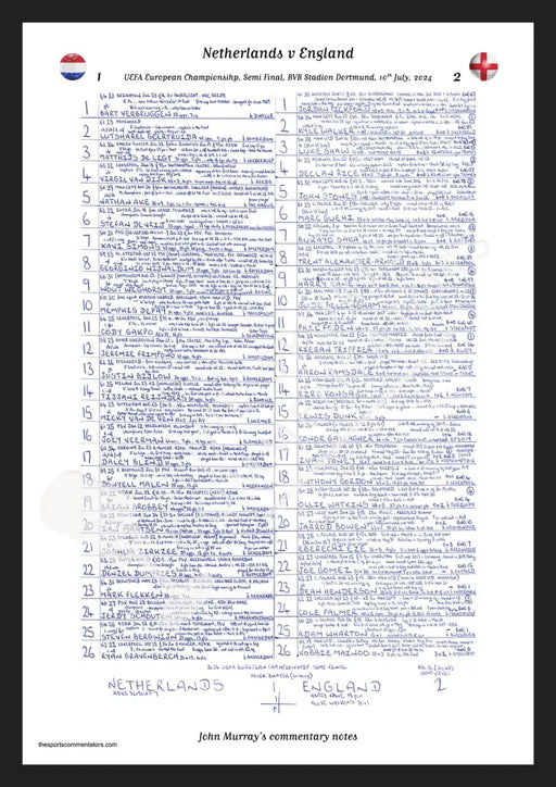 FOOTBALL Netherlands v England UEFA European Championship Semi Final Dortmund July 10 2024. John Murray. A3 Framed