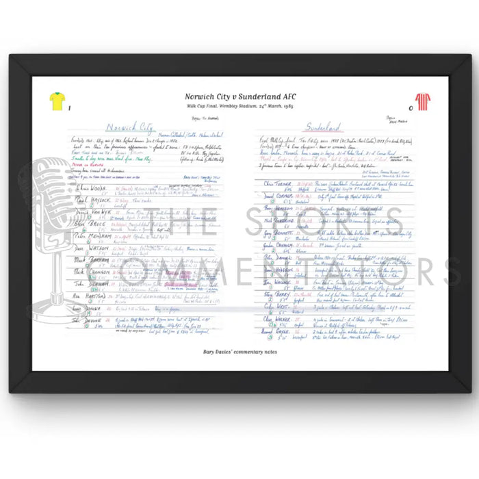 FOOTBALL Norwich City v Sunderland AFC Milk Cup Final Wembley Stadium. March 24 1985. Barry Davies. A3 Framed Print