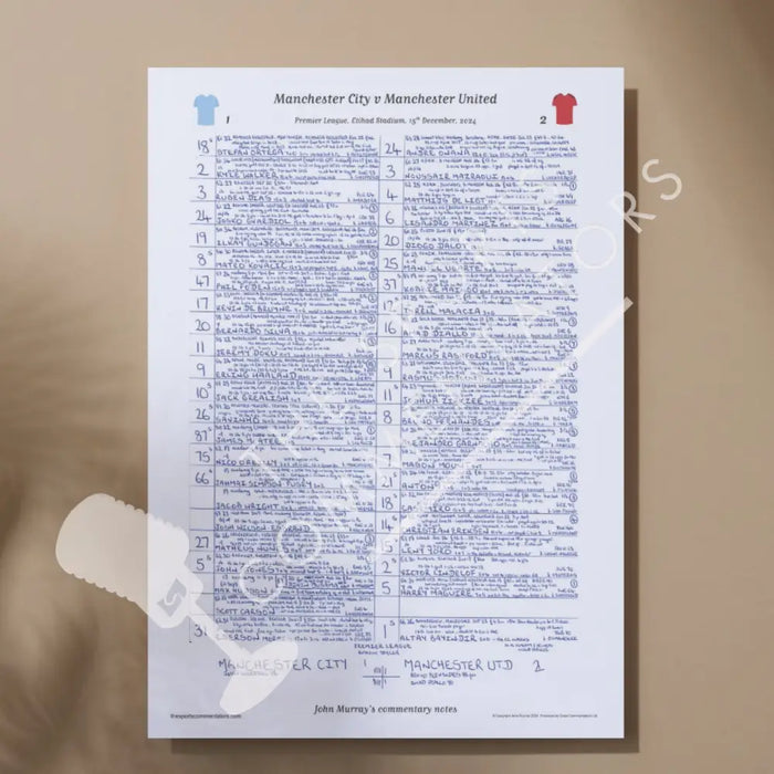 FOOTBALL Premier League Manchester City v Manchester United Etihad Stadium 15 December 2024. John Murray Picture Frames