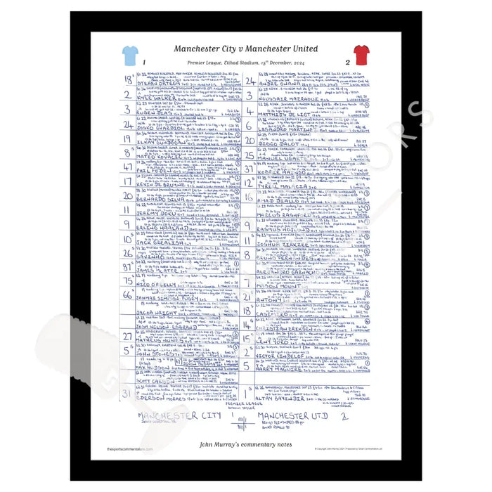 FOOTBALL Premier League Manchester City v Manchester United Etihad Stadium 15 December 2024. John Murray Picture Frames