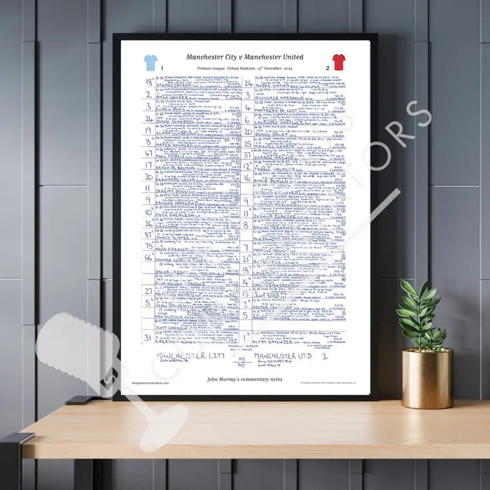 FOOTBALL Premier League Manchester City v Manchester United Etihad Stadium 15 December 2024. John Murray Picture Frames