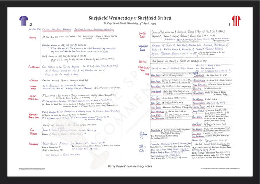 FOOTBALL Sheffield Wednesday v Sheffield United FA Cup Semi Final Wembley Stadium 3 April 1993. Barry Davies. A3 Framed