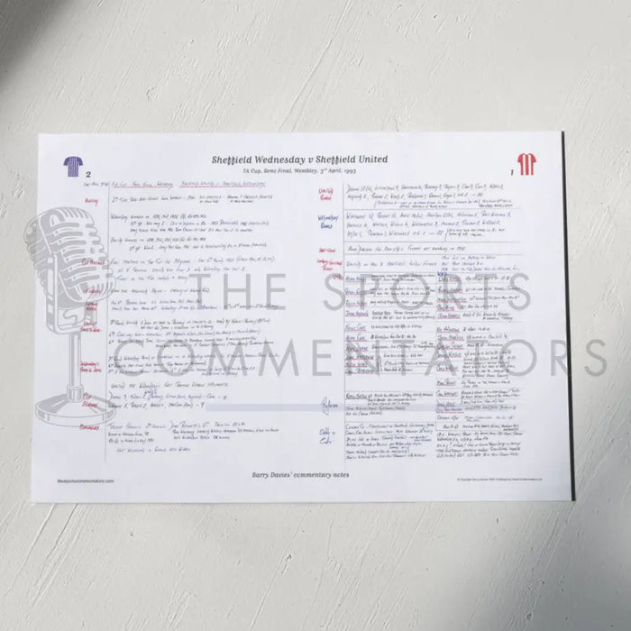 FOOTBALL Sheffield Wednesday v Sheffield United FA Cup Semi Final Wembley Stadium 3 April 1993. Barry Davies. A3 Print