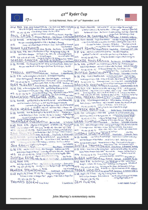 GOLF 42nd Ryder Cup Le Golf National Paris September 2018. John Murray. A3 Framed Print Picture Frames