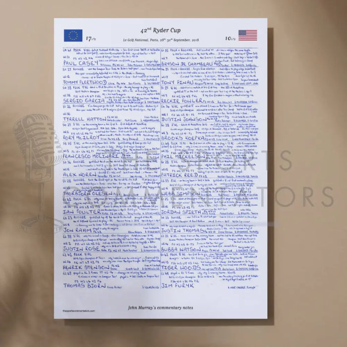 GOLF 42nd Ryder Cup Le Golf National Paris September 2018. John Murray. A3 Print Picture Frames