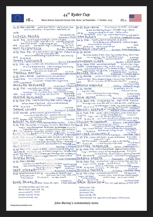 GOLF 44th Ryder Cup Marco Simone Golf and Country Club Rome September 2023. John Murray A3 Framed Print Picture Frames