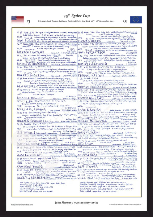 GOLF 45th Ryder Cup Bethpage Black Course Bethpage National Park New York 26- 28 September 2025. John Murray. A3 Framed
