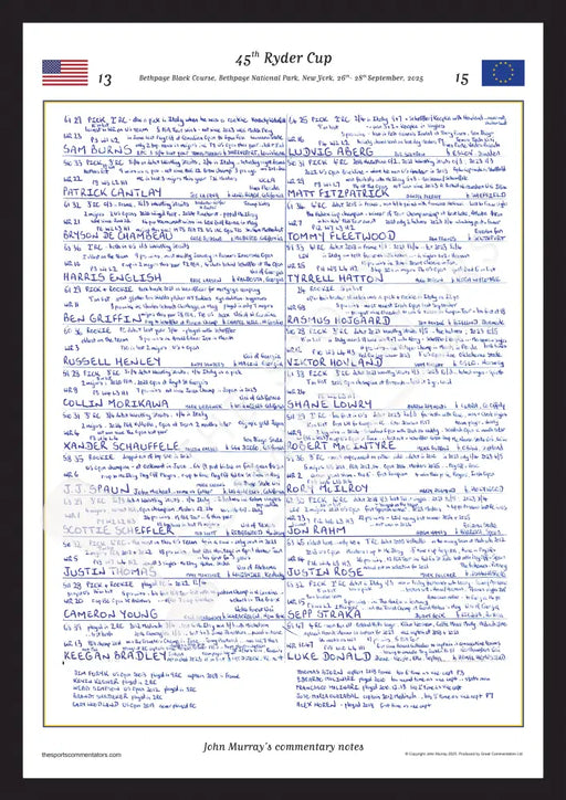 GOLF 45th Ryder Cup Bethpage Black Course Bethpage National Park New York 26- 28 September 2025. John Murray. A3 Framed