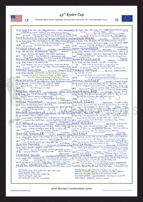 GOLF 45th Ryder Cup Bethpage Black Course Bethpage National Park New York 26- 28 September 2025. John Murray. A3 Framed
