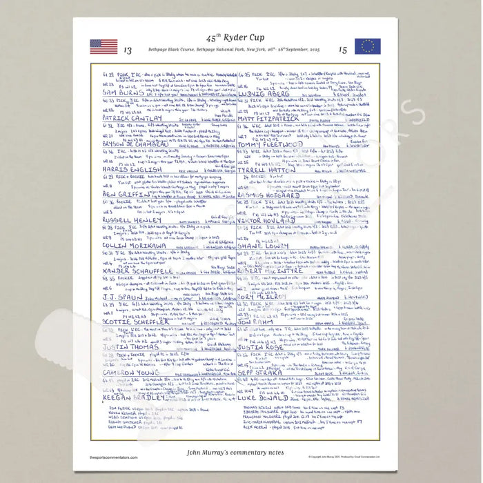GOLF 45th Ryder Cup Bethpage Black Course Bethpage National Park New York 26- 28 September 2025. John Murray. A3 Print
