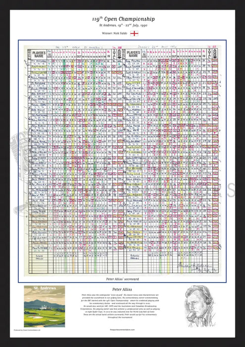 GOLF Nick Faldo wins The Open Championship St Andrews 19-22 July 1990. Peter Alliss A2 Framed Print Picture Frames