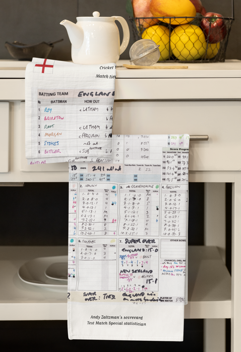 Tea Towel: Cricket World Cup Final, England v New Zealand, Lord's, 2019. Andy Zaltzman