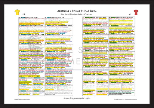 RUGBY UNION Australia v British & Irish Lions Third Test ANZ Stadium Sydney. 6 July 2013. Gordon Bray. A3 (framed