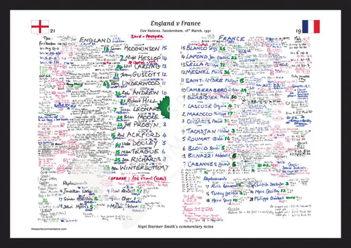 RUGBY UNION England v France Five Nations Twickenham London. March 16 1991. Nigel Starmer-Smith. A3 Framed Print