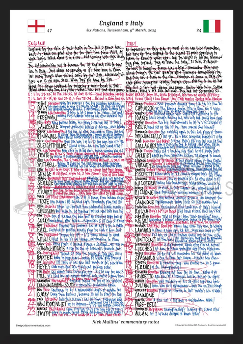 RUGBY UNION England v Italy Six Nations Twickenham London. March 9 2025. Nick Mullins. A3 Framed Print