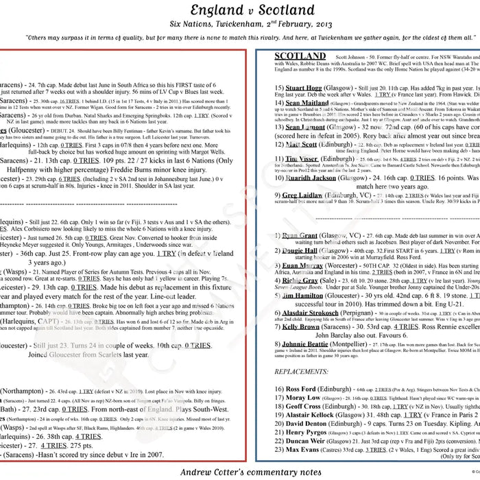 RUGBY UNION England v Scotland Six Nations Twickenham London. February 2 2013. Andrew Cotter.