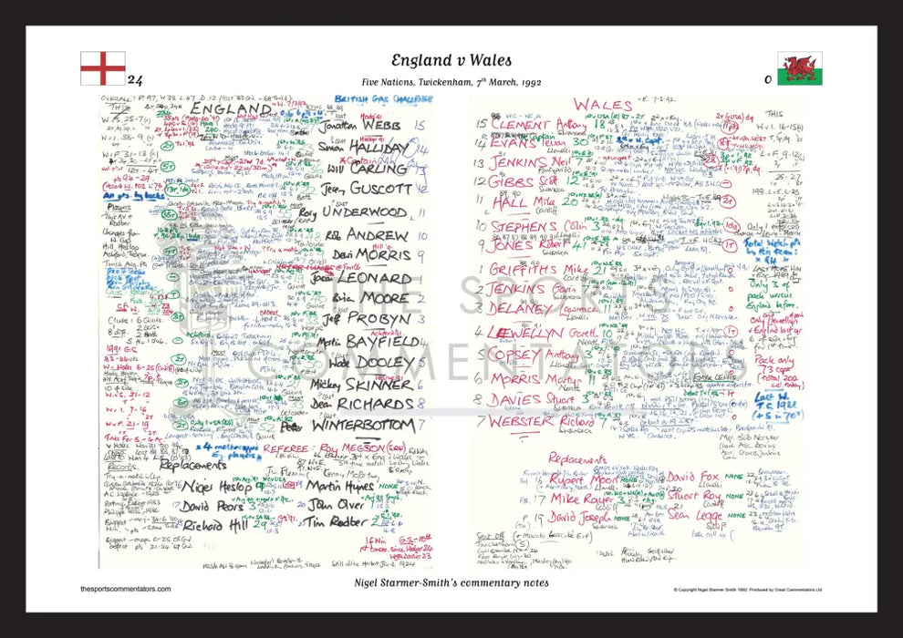 RUGBY UNION England v Wales Five Nations Twickenham London. March 7 1992. Nigel Starmer-Smith. A3 Framed Print