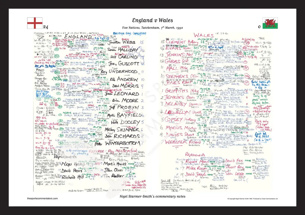 RUGBY UNION England v Wales Five Nations Twickenham London. March 7 1992. Nigel Starmer-Smith. A3 Framed Print