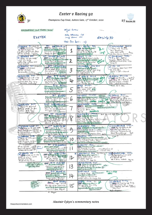 RUGBY UNION Exeter v Racing 92 Champions Cup Final Ashton Gate Bristol. 17 Oct 2020. Alastair Eykyn. Picture Frames