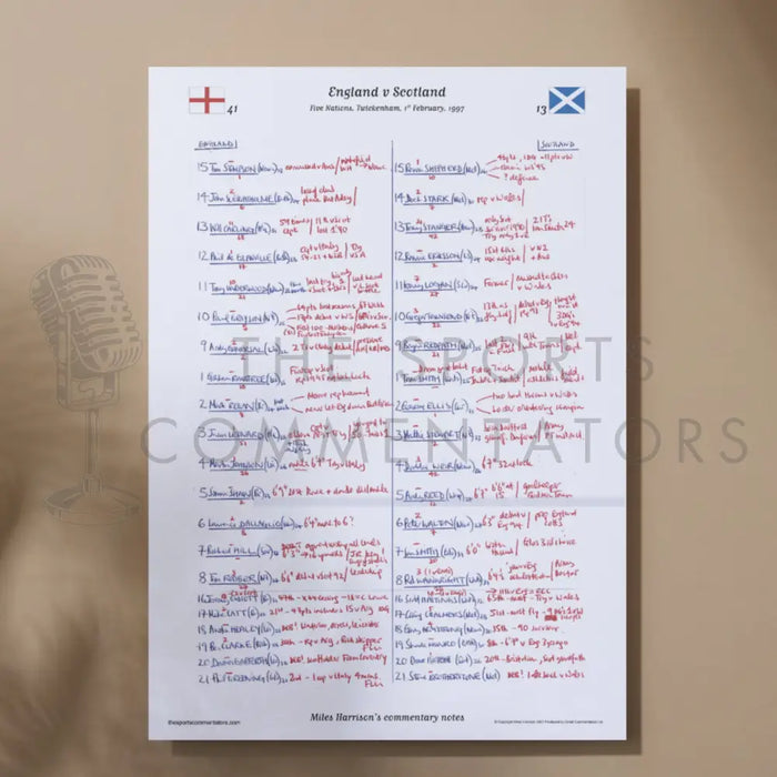 RUGBY UNION Five Nations. England v Scotland Twickenham 1 February 1997. Miles Harrison. A3 Print Only