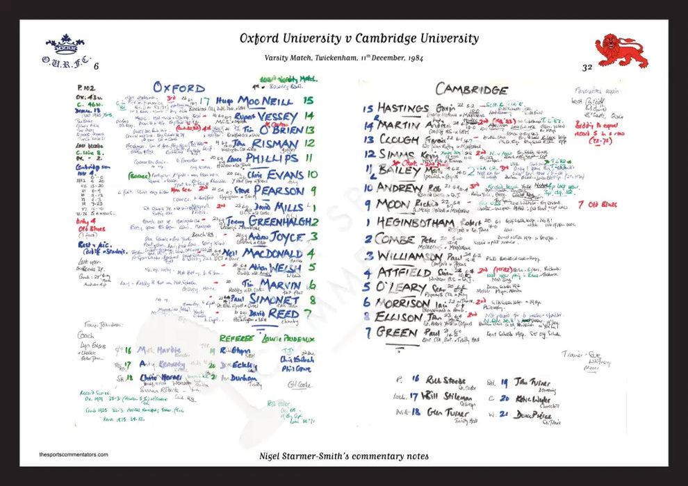 RUGBY UNION Oxford v Cambridge Varsity Match Twickenham London. Dec 11 1984. Nigel Starmer-Smith. A3 Framed Print