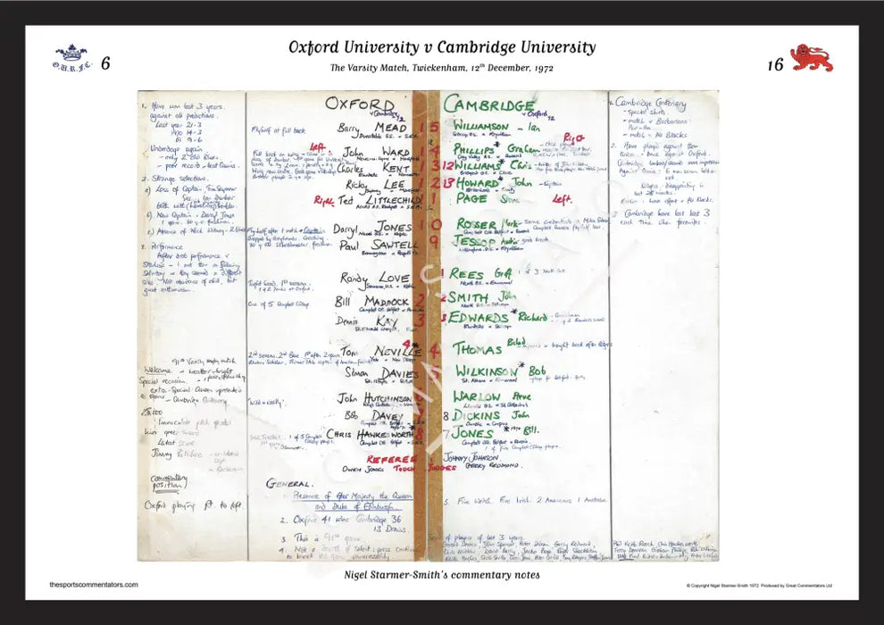 RUGBY UNION Oxford v Cambridge Varsity Match Twickenham London. Dec 12 1972. Nigel Starmer-Smith. A3 Framed Print