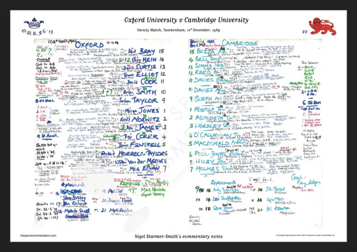 RUGBY UNION Oxford v Cambridge Varsity Match Twickenham London. Dec 12 1989. Nigel Starmer-Smith. A3 Framed Print