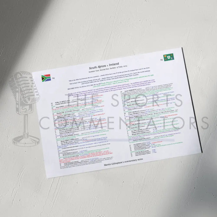 RUGBY UNION South Africa v Ireland Summer Tour Second Test Durban July 13 2024. Martin Gillingham A3 Print Only Picture