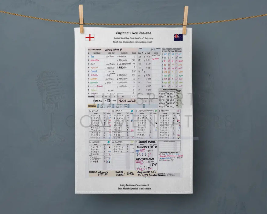 Tea Towel: Cricket World Cup Final England v New Zealand Lord’s 2019. Andy Zaltzman Tea Towel