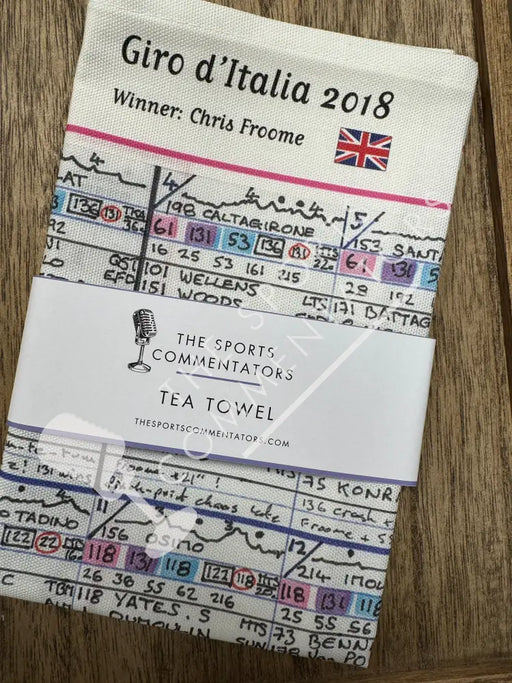 Tea Towel: Cycling. Giro D’Italia 2018 won by Chris Froome. Carlton Kirby. Tea Towel