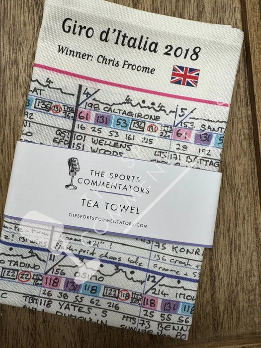 Tea Towel: Cycling. Giro D’Italia 2018 won by Chris Froome. Carlton Kirby. Tea Towel
