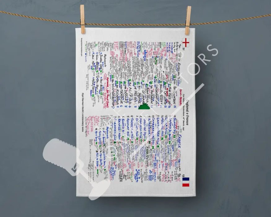 Tea Towel: Five Nations. England v France Twickenham 16 March 1991. Nigel Starmer-Smith Tea Towel